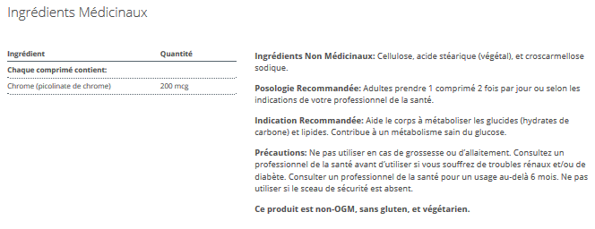 Chromium Picolinate - Métabolisme Sain du Glucose