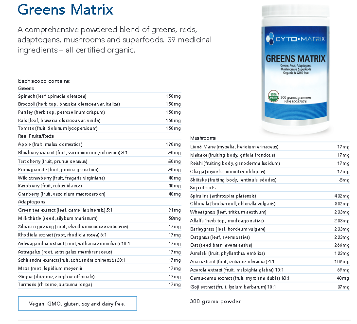 Greens Matrix - Un Mélange Complet d'Ingrédients Biologiques