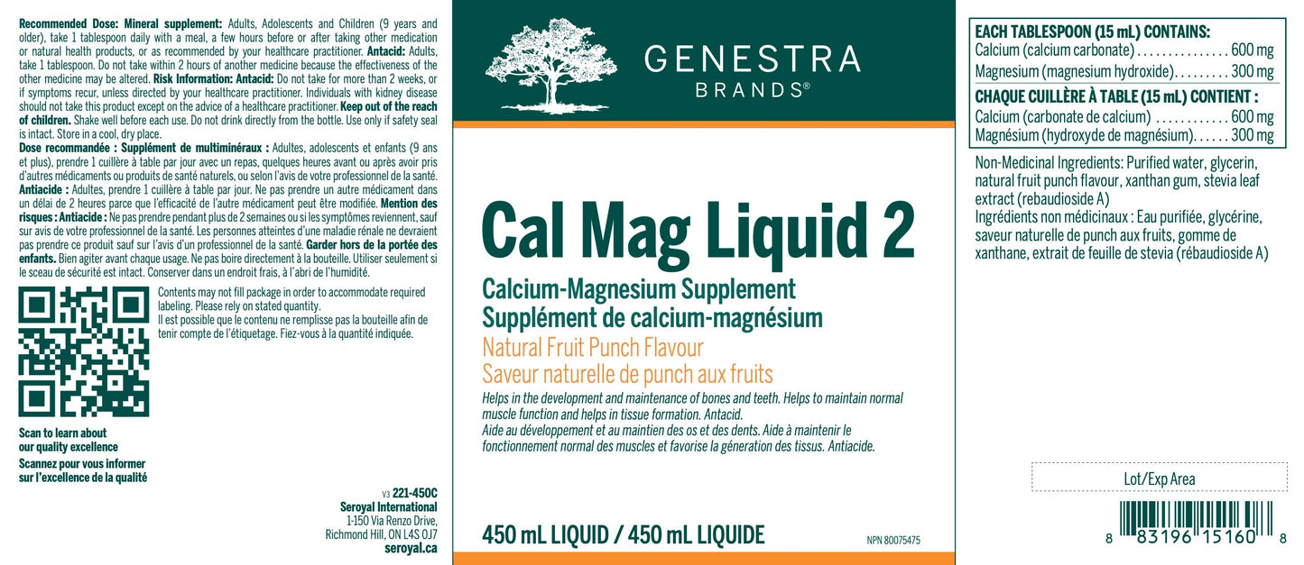 Cal Mag Liquid 2 - Fruit Punch : Calcium et de Magnésium pour la Santé Osseuse