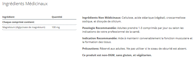 Magnesium Glycinate (Anciennement Mag Glycinate) - Soutien pour des muscles et des tissus sains