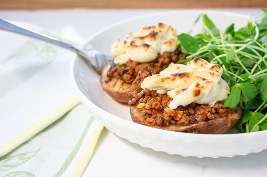 Pommes de terre farcies aux lentilles et épinards