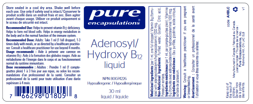 Adenosyl/Hydroxy B12 liquid - Efficacité Énergétique